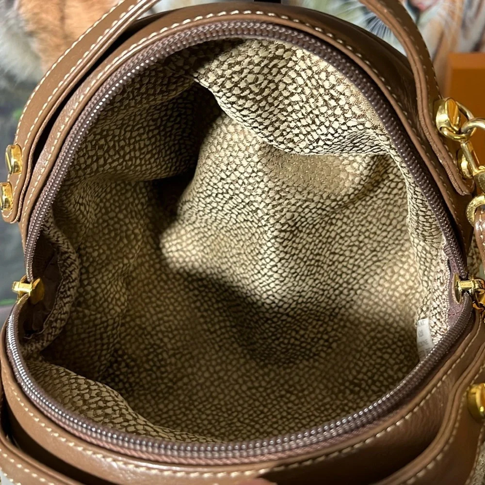 BORBONESE Handbag Global Pattern Beige Suede x Leather - Picture 15 of 17